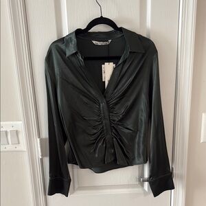 Zara Dark Green Satin Blouse